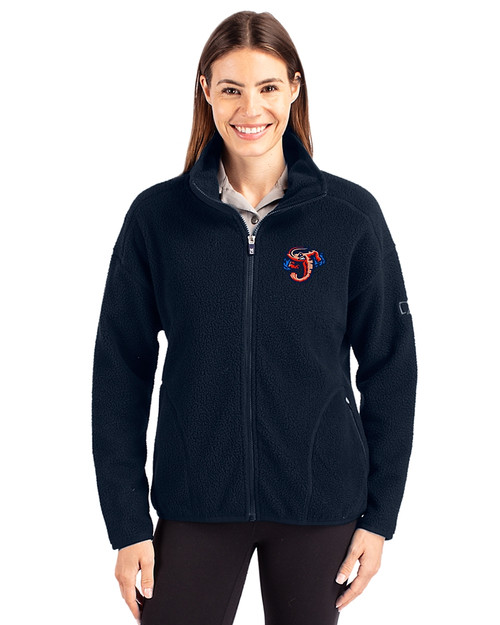 Jacksonville Jumbo Shrimp Cutter & Buck Cascade Eco Fleece Womens Full Zip Jacket Navy Blue Front