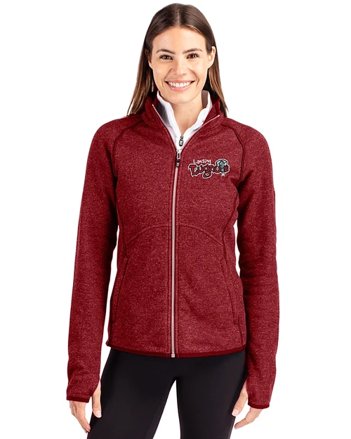 Lansing Lugnuts Cutter & Buck Mainsail Sweater-Knit Womens Full Zip Jacket Cardinal Red Heather Front