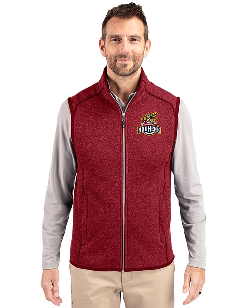 Toledo Mud Hens Cutter & Buck Mainsail Sweater-Knit Mens Full Zip Vest Cardinal Red Heather Front