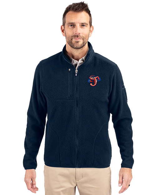 Jacksonville Jumbo Shrimp Cutter & Buck Cascade Eco Fleece Mens Full Zip Jacket Navy Blue Front