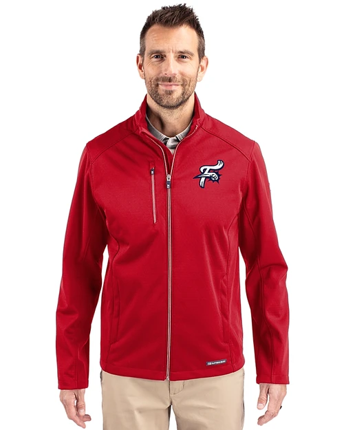 Reading Fightin Phils Cutter & Buck Evoke Softshell Recycled Full Zip Mens Jacket Cardinal Red Front