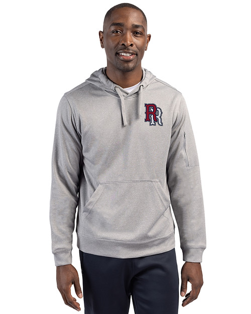Round Rock Express Clique Lift Solution-dyed Performance Unisex Hooded Pullover Sweatshirt Grey Melange Front