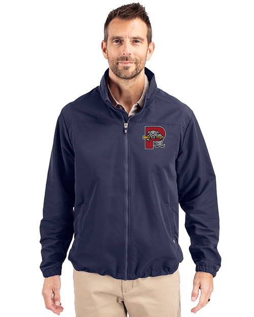 Portland Sea Dogs Cutter & Buck Charter Eco Recycled Mens Full-Zip Jacket Navy Blue Front