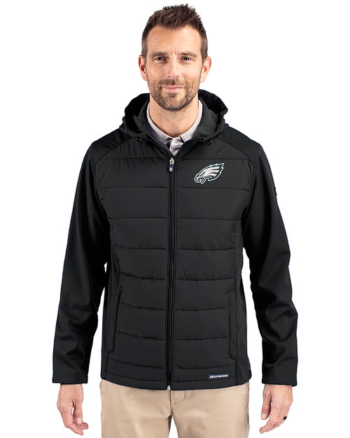 Philadelphia Eagles Cutter & Buck Evoke Recycled HoneycombFleece Mens Big & Tall Hybrid Full Zip Jacket Black Front