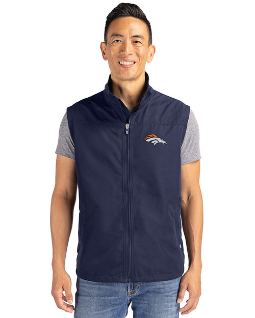 Denver Broncos Cutter & Buck Charter Eco Full-Zip Mens Big & Tall Vest Navy Blue Front