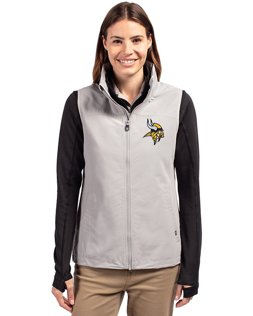 Minnesota Vikings Cutter & Buck Charter Eco Recycled Full-Zip Womens Vest POL_PRO_HG 