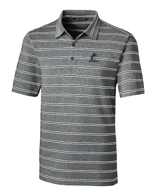 Miami Marlins Cutter & Buck Forge Epic Confidence Recycled Heathered Stripe Stretch Mens Polo Black Mannequin