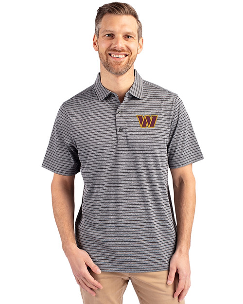 Washington Commanders Cutter & Buck Forge Eco Heather Stripe Stretch Recycled Mens Big & Tall Polo Black Heather Front