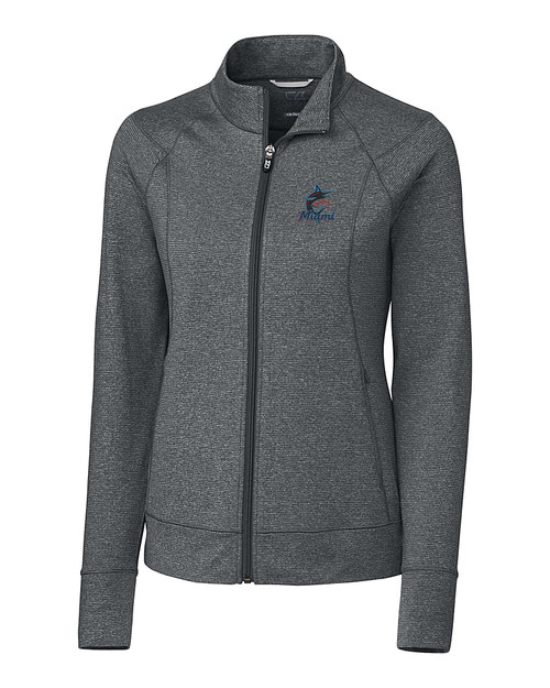 Miami Marlins Cutter & Buck Shoreline Heathered Womens Full Zip Jacket Charcoal Heather Mannequin