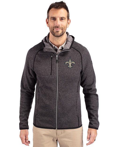 New Orleans Saints Cutter & Buck Mainsail Full Zip Hooded Mens Jacket Charcoal Heather Front