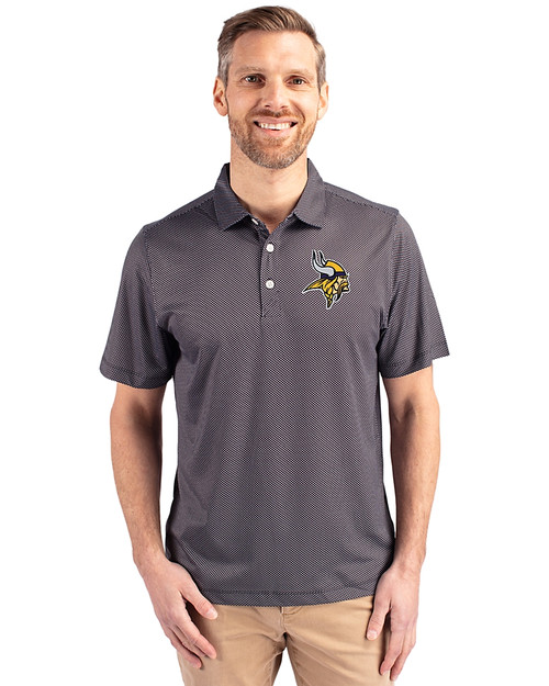 Minnesota Vikings Cutter & Buck Pike Eco Symmetry Print Stretch Recycled Mens Polo Black/White Front