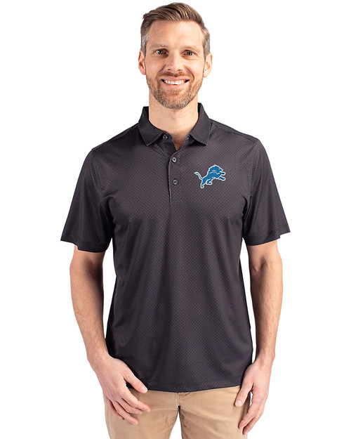 Detroit Lions Cutter & Buck Pike Eco Tonal Geo Print Stretch Recycled Mens Polo Black Front