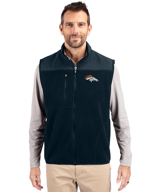 Denver Broncos Cutter & Buck Cascade Eco Sherpa Mens Big and Tall Fleece Vest Navy Blue Front