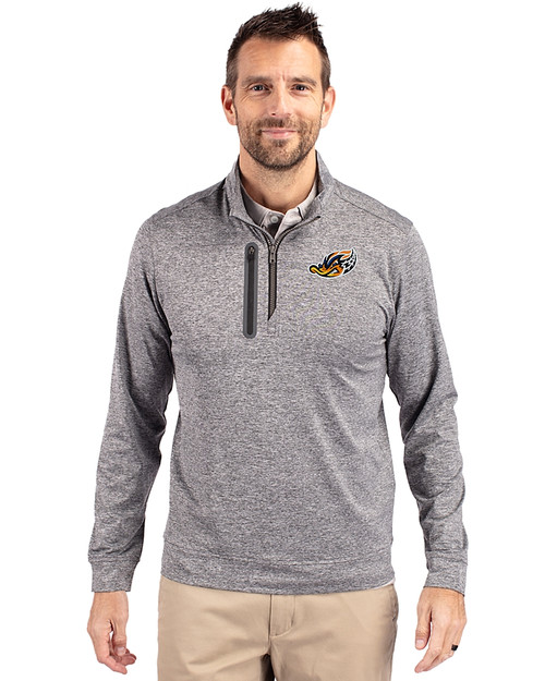 Akron RubberDucks Cutter & Buck Stealth Heathered Mens Big and Tall  Quarter Zip Pullover Elemental Grey Front