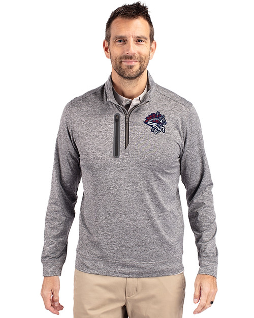 Binghamton Rumble Ponies Cutter & Buck Stealth Heathered Quarter Zip Mens Pullover Elemental Grey Front