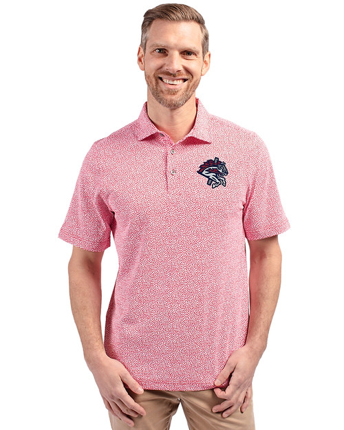 Binghamton Rumble Ponies Cutter & Buck Virtue Recycled Botanical Print Featherlight Pique Mens  Polo Red Front