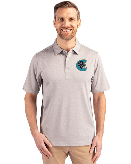 Charlotte Knights Cutter & Buck Forge Heathered Stretch Mens Polo Polished Heather Front