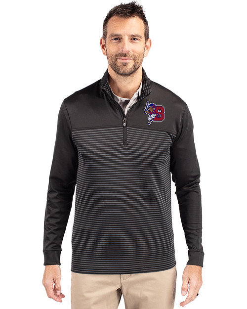 Buffalo Bisons Cutter & Buck Traverse Stretch Eco Stripe Quarter Zip Mens Big and Tall Pullover Black Front