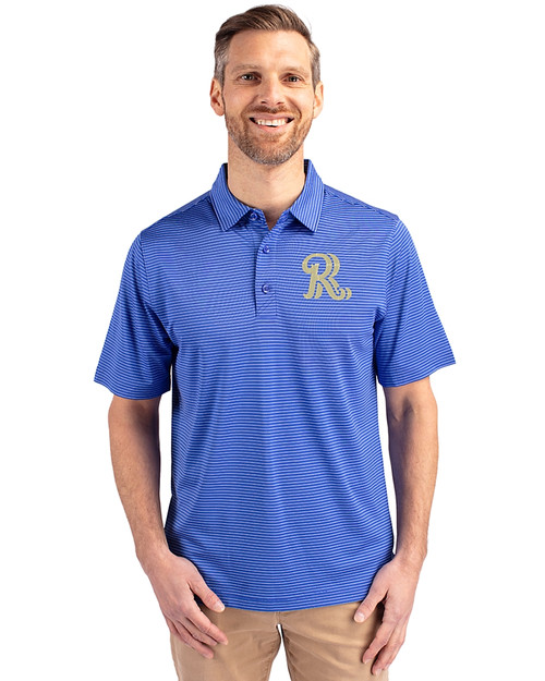 Frisco RoughRiders Cutter & Buck Forge Pencil Stripe Stretch Mens Polo Chelan Blue Front
