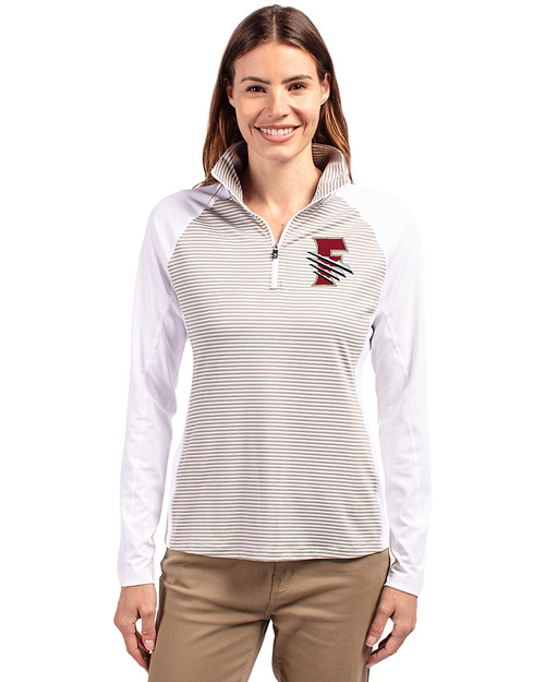 Fresno Grizzlies Cutter & Buck Forge Tonal Stripe Stretch Half Zip Womens Top White/Polished Front