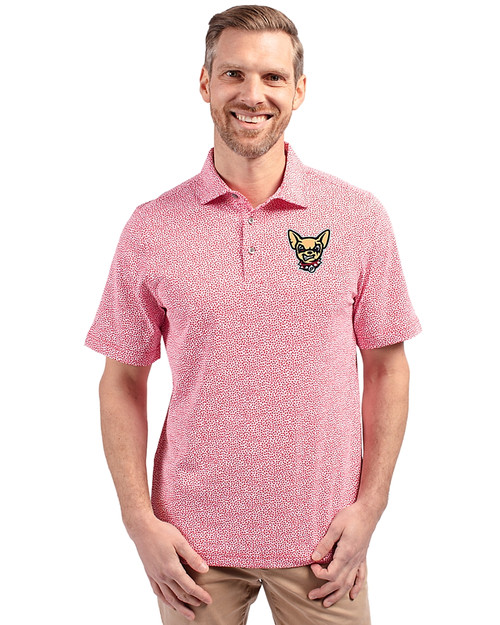 El Paso Chihuahuas Cutter & Buck Virtue Eco Pique Botanical Print Recycled Mens Polo Red Front