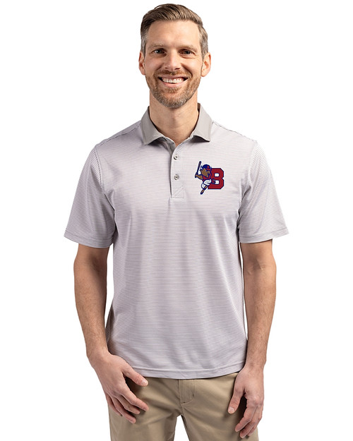 Buffalo Bisons Cutter & Buck Virtue Eco Pique Micro Stripe Recycled Mens Polo Polished/White Front