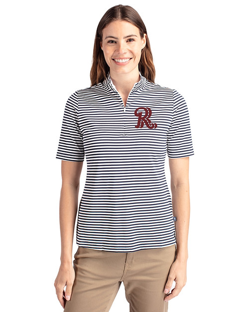 Frisco RoughRiders Cutter & Buck Virtue Eco Pique Stripe Recycled Womens Top Navy Blue Front