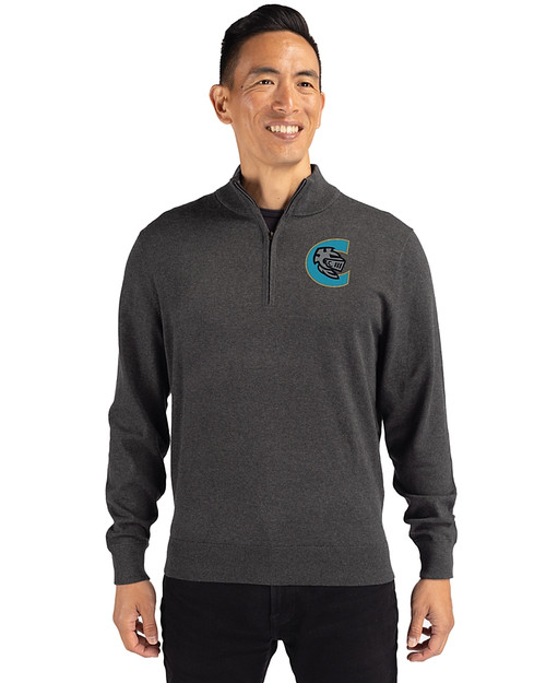 Charlotte Knights Cutter & Buck Lakemont Tri-Blend Mens Big and Tall Quarter Zip Pullover Sweater Charcoal Heather Front
