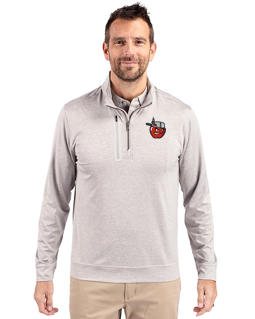 Fort Wayne TinCaps Cutter & Buck Stealth Heathered Mens Big and Tall  Quarter Zip Pullover Polished Medium Gray Front