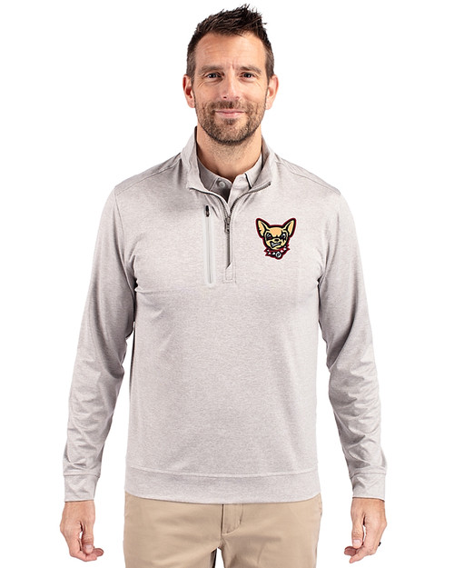 El Paso Chihuahuas Cutter & Buck Stealth Heathered Mens Big and Tall  Quarter Zip Pullover Polished Medium Gray Front