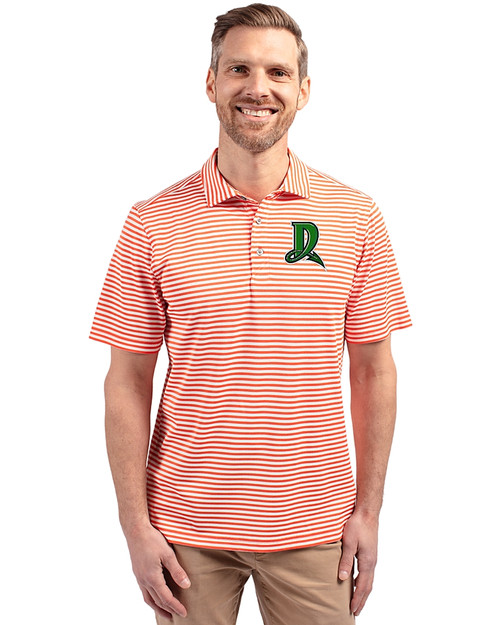 Dayton Dragons Cutter & Buck Virtue Recycled Stripe Featherlight Pique Mens Polo College Orange Front