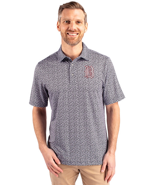 Birmingham Barons Cutter & Buck Pike Magnolia Print Stretch Mens Polo Black/Polished Front