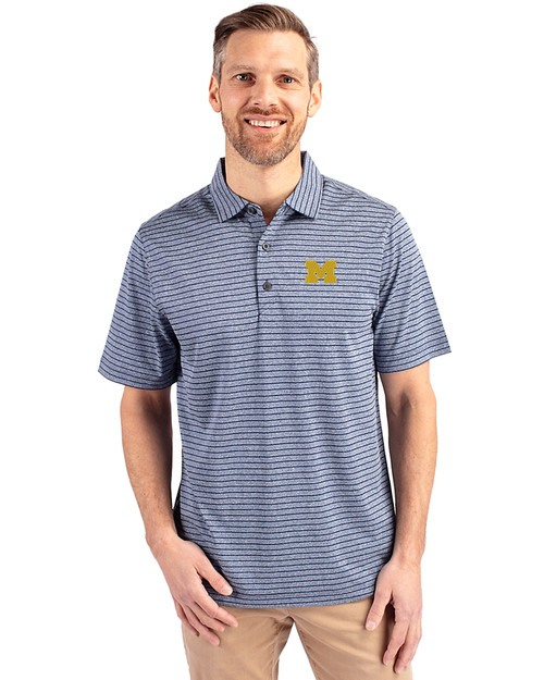Michigan Wolverines Cutter & Buck Forge Eco Heather Stripe Stretch Recycled Mens Big & Tall Polo NVH_PRO_HG 