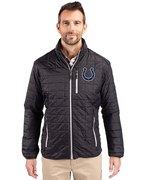 Indianapolis Colts Cutter & Buck Rainier PrimaLoft® Mens Eco Insulated Full Zip Puffer Jacket Black Front