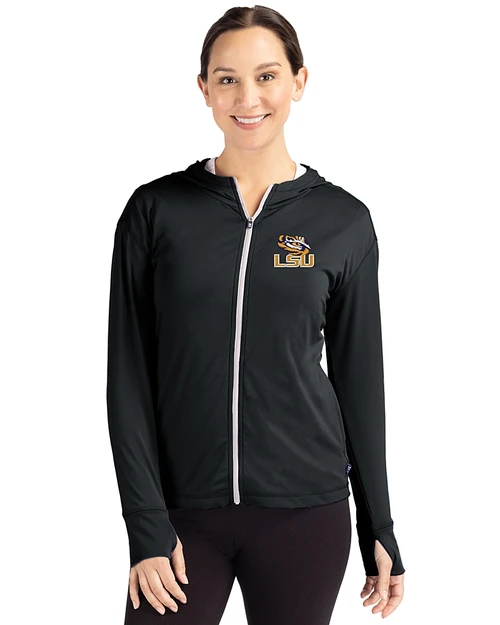 LSU Tigers Cutter & Buck Daybreak Eco Recycled Womens Full Zip Hoodie Black Front