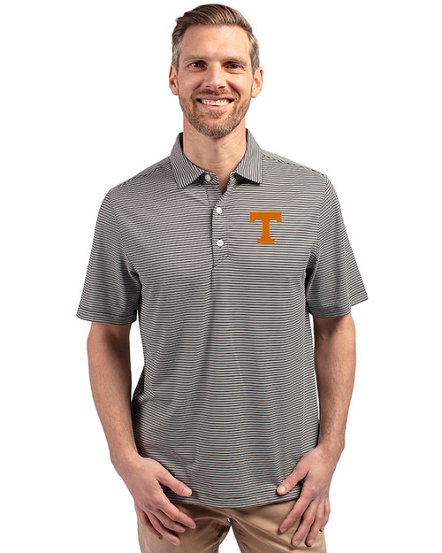 Tennessee Volunteers Cutter & Buck Forge Recycled Double Stripe Four-Way Stretch Mens Big & Tall Polo Black/White Front