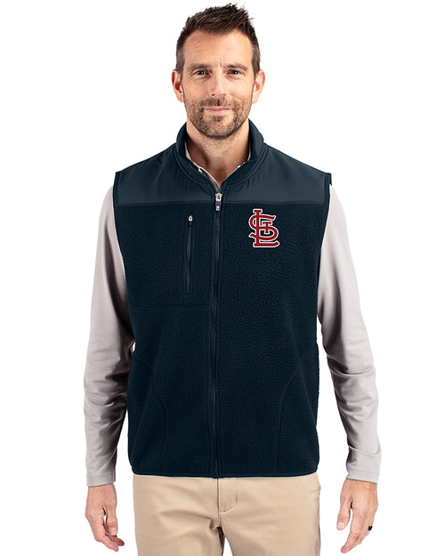 St. Louis Cardinals Cutter & Buck Cascade Eco Sherpa Mens Big and Tall Fleece Vest Navy Blue Front