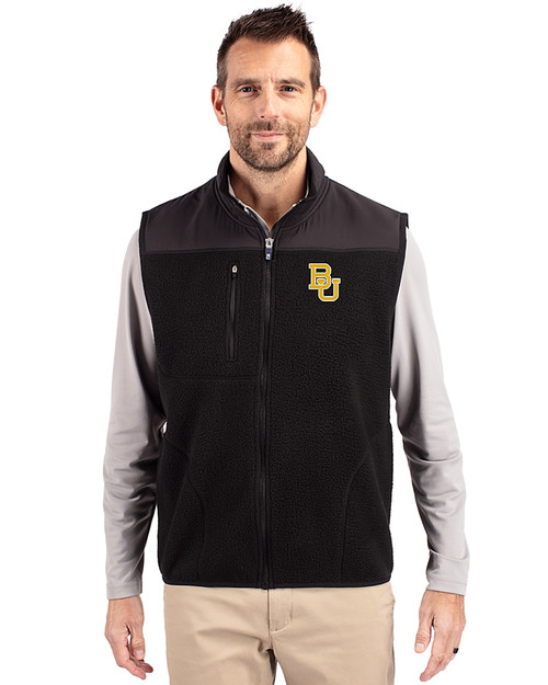 Baylor Bears Cutter & Buck Cascade Eco Sherpa Mens Big and Tall Fleece Vest Black Front