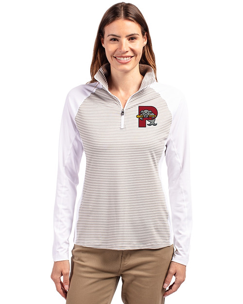 Portland Sea Dogs Cutter & Buck Forge Tonal Stripe Stretch Half Zip Womens Top White/Polished Front