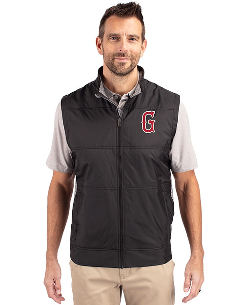Greenville Drive Cutter & Buck Stealth Hybrid Quilted Mens Windbreaker Vest Black Front