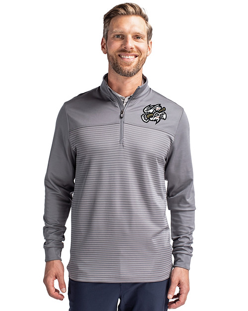 Omaha Storm Chasers Cutter & Buck Traverse Stretch Eco Stripe Quarter Zip Mens Pullover Elemental Grey Front