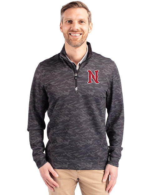 Nashville Sounds Cutter & Buck Traverse Stretch Eco Camo Print Quarter Zip Mens Pullover Black Front