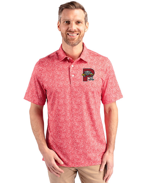 Portland Sea Dogs Cutter & Buck Pike Constellation Print Stretch Mens Polo Red Front