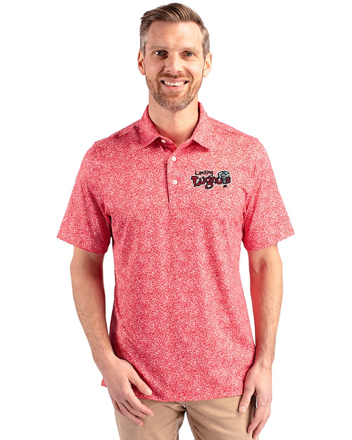 Lansing Lugnuts Cutter & Buck Pike Constellation Print Stretch Mens Polo Red Front