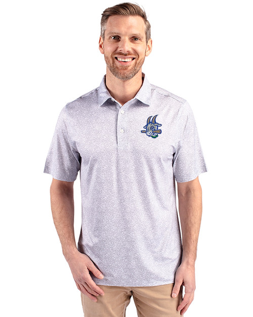 Hartford Yard Goats Cutter & Buck Pike Constellation Print Stretch Mens Polo Polished Medium Gray Front