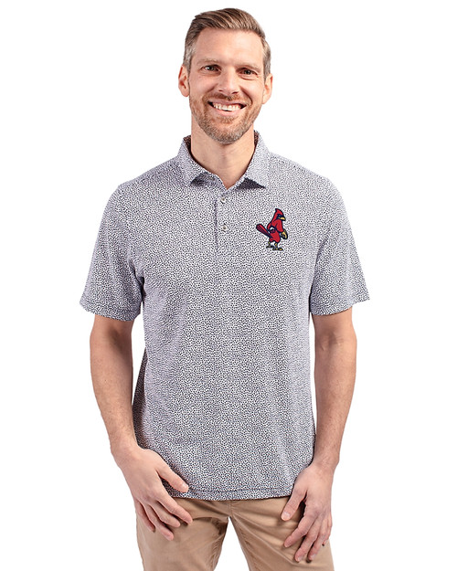 Memphis Redbirds Cutter & Buck Virtue Eco Pique Botanical Print Recycled Mens Polo Navy Blue Front
