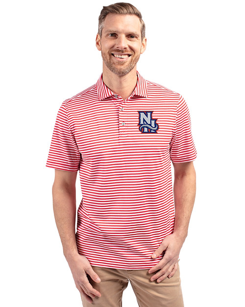 New Hampshire Fisher Cats Cutter & Buck Virtue Eco Pique Stripe Recycled Mens Polo Red Front