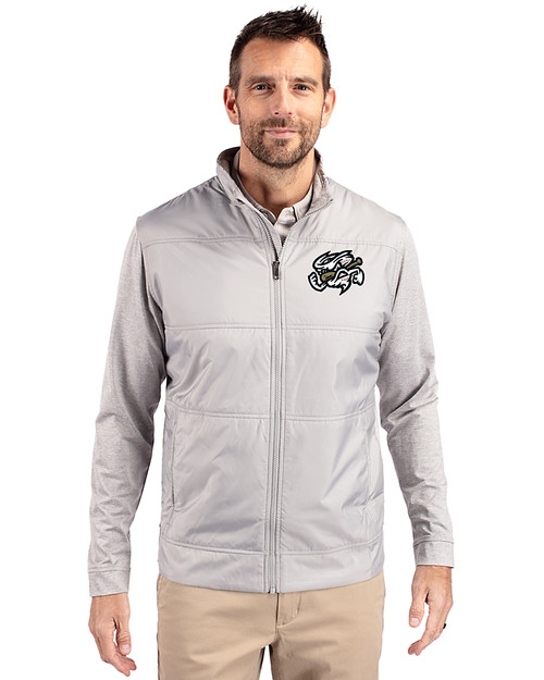 Omaha Storm Chasers Cutter & Buck Stealth Hybrid Quilted Mens Full Zip Windbreaker Jacket Polished Medium Gray Front