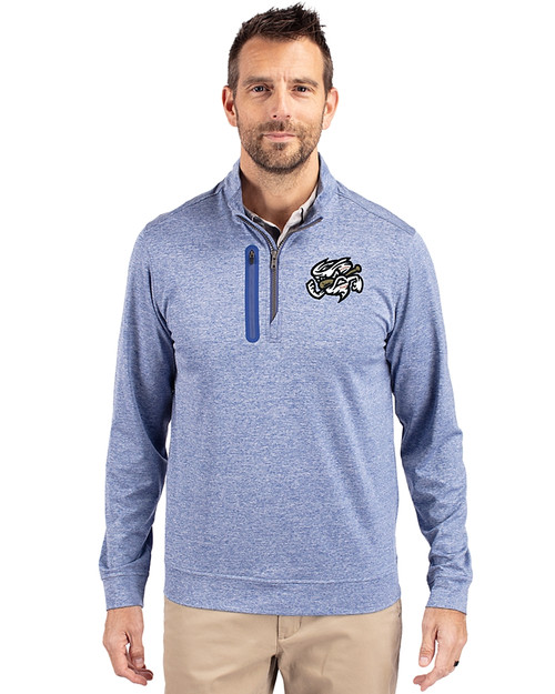 Omaha Storm Chasers Cutter & Buck Stealth Heathered Quarter Zip Mens Pullover Tour Blue Front