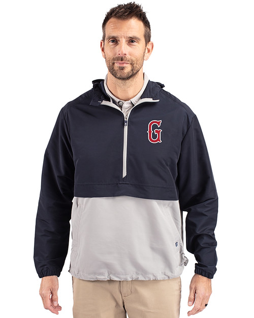 Greenville Drive Cutter & Buck Charter Recycled Packable Mens Half Zip Anorak Jacket Navy Blue/Polished Front